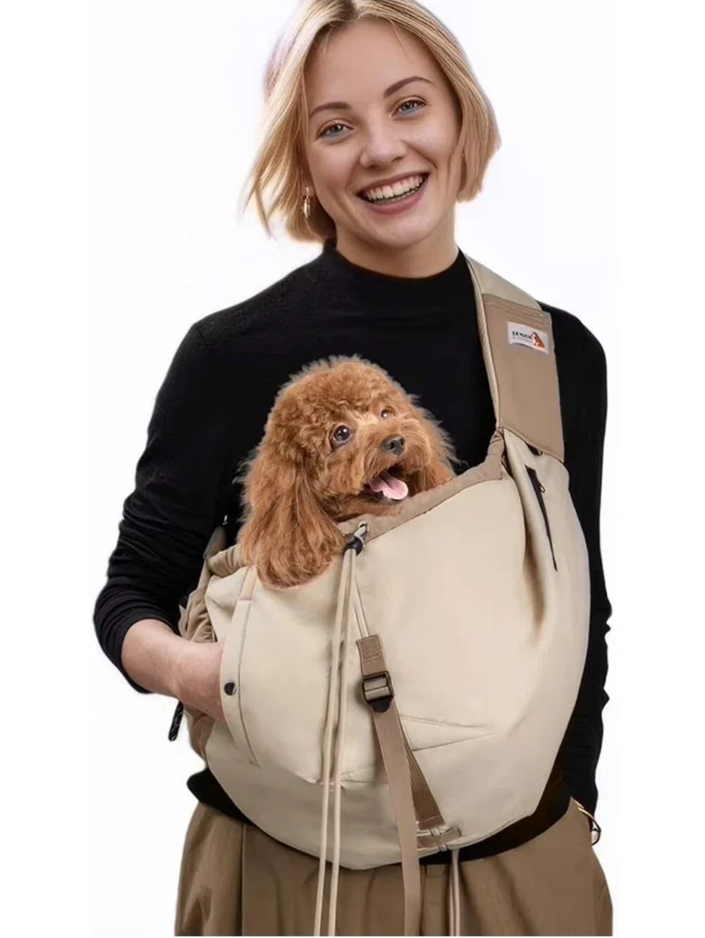 Hands-Free Beige Dog Sling Carrier by